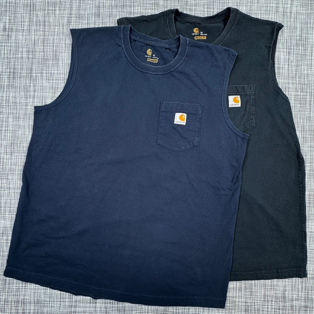 Carhartt Sleeveless Pocket T Shirts Mens XL Lot of 2 Navy Black Relaxed Cotton